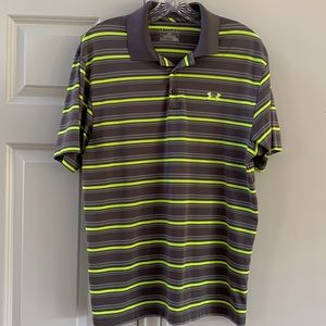 Under Armour heat gear gray/green striped golf shirt